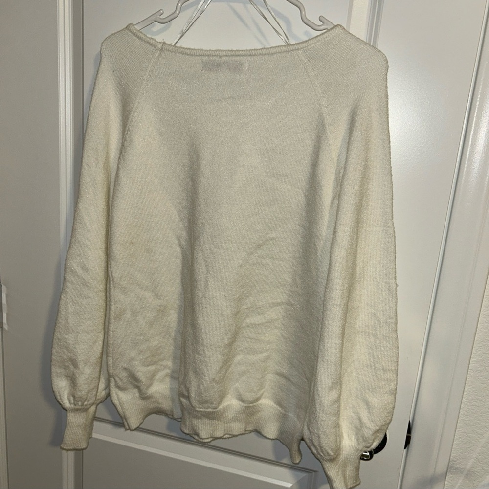 Fever Metallic Balloon-Sleeve Sweater White Size Large - Picture 4 of 6
